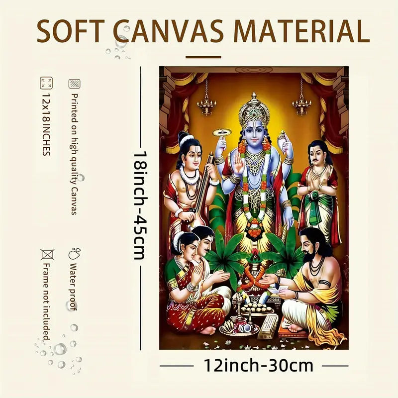 1pc Lord Vishnu Canvas Poster, 12x18 inches, Frameless