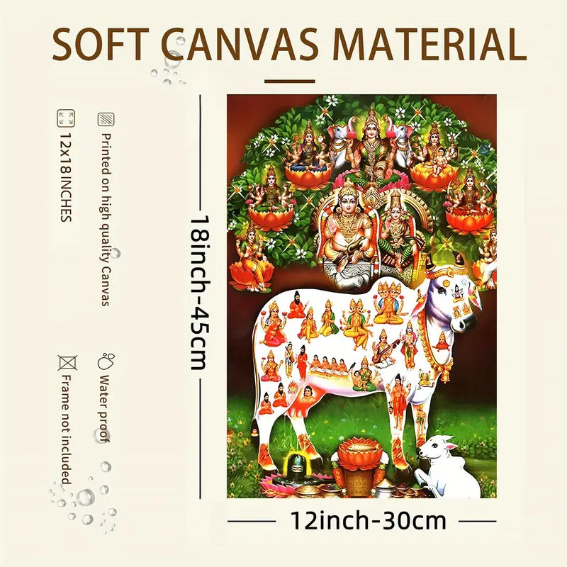 1pc Frameless Canvas Wall Art, 12x18inch, Goddess Gau Matha Kuberan Astha Lakshmi