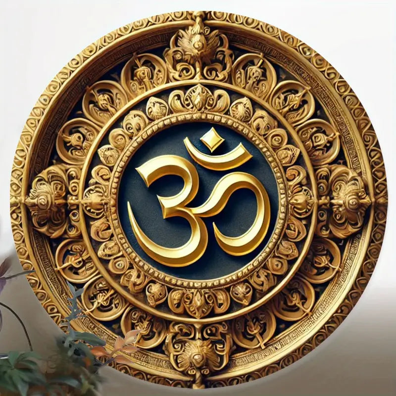 Golden Om Symbol 7.8x7.8" Aluminum Sign