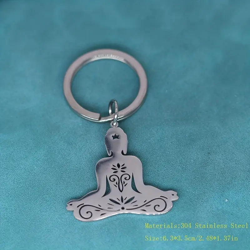 Stainless Steel Keychain with Buddhist Meditation Pendant