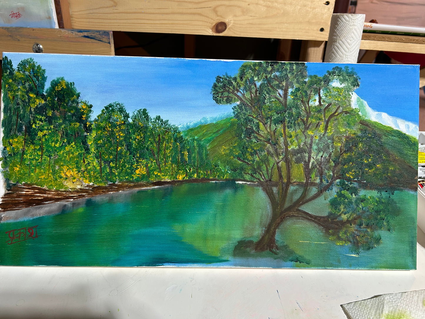 Lake with Snow Capped Mountain in the Background, Nepal