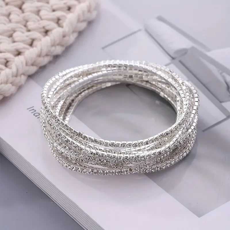 6-Pack Rhinestone Stretch Bracelets for Women