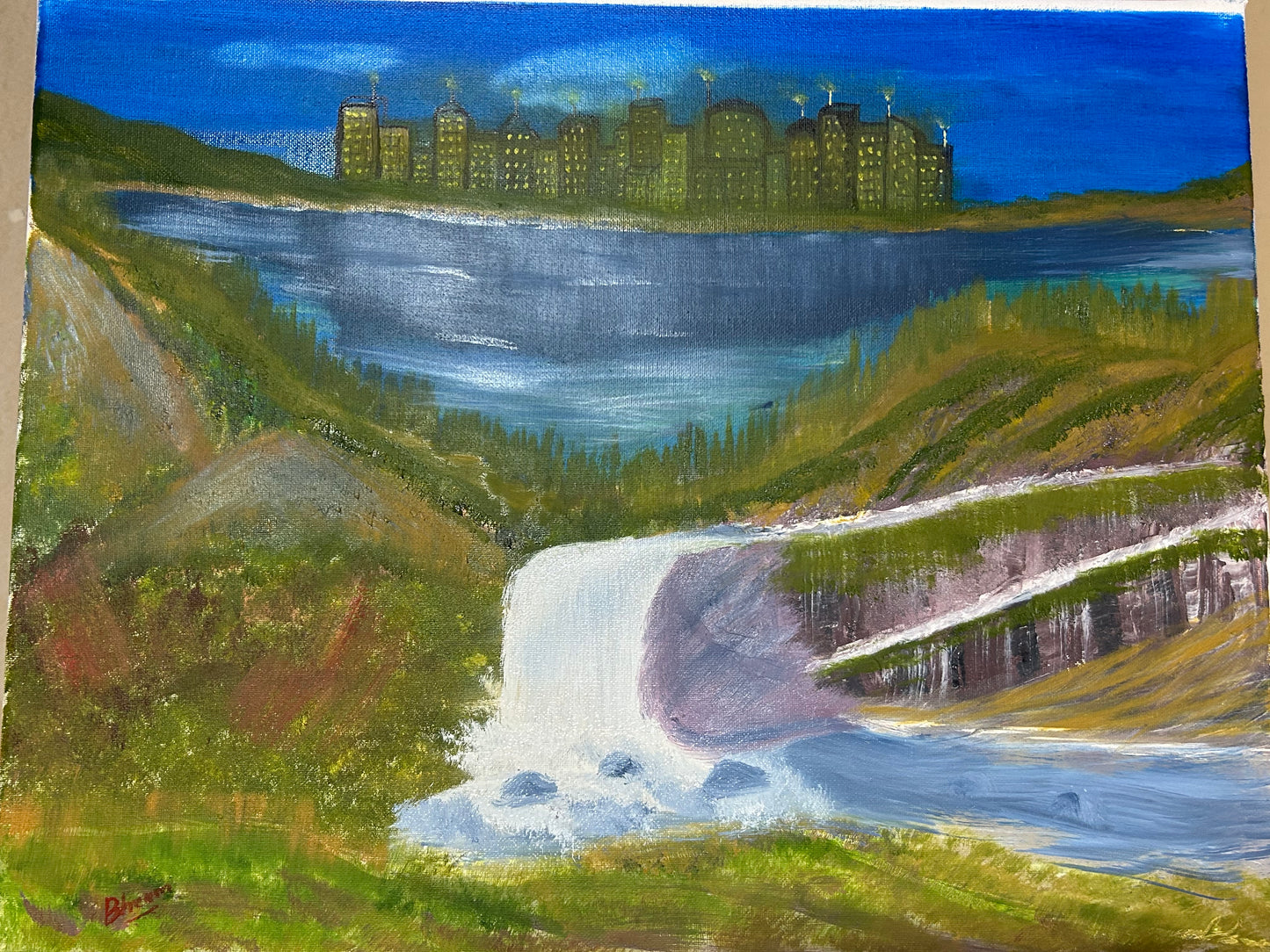 Water Fall with city in the Distance