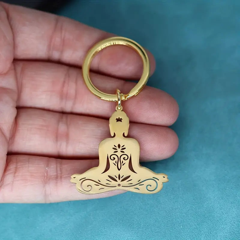 Stainless Steel Keychain with Buddhist Meditation Pendant