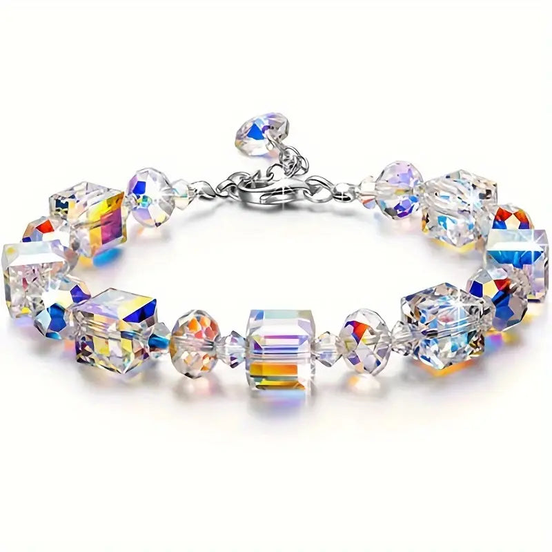 Iridescent Gradient Glass Cube Design Jewelry Set