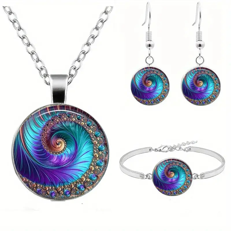 4pcs Peacock Pattern Earrings Necklace Set