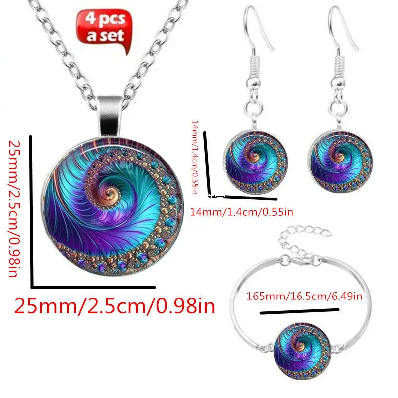 4pcs Peacock Pattern Earrings Necklace Set