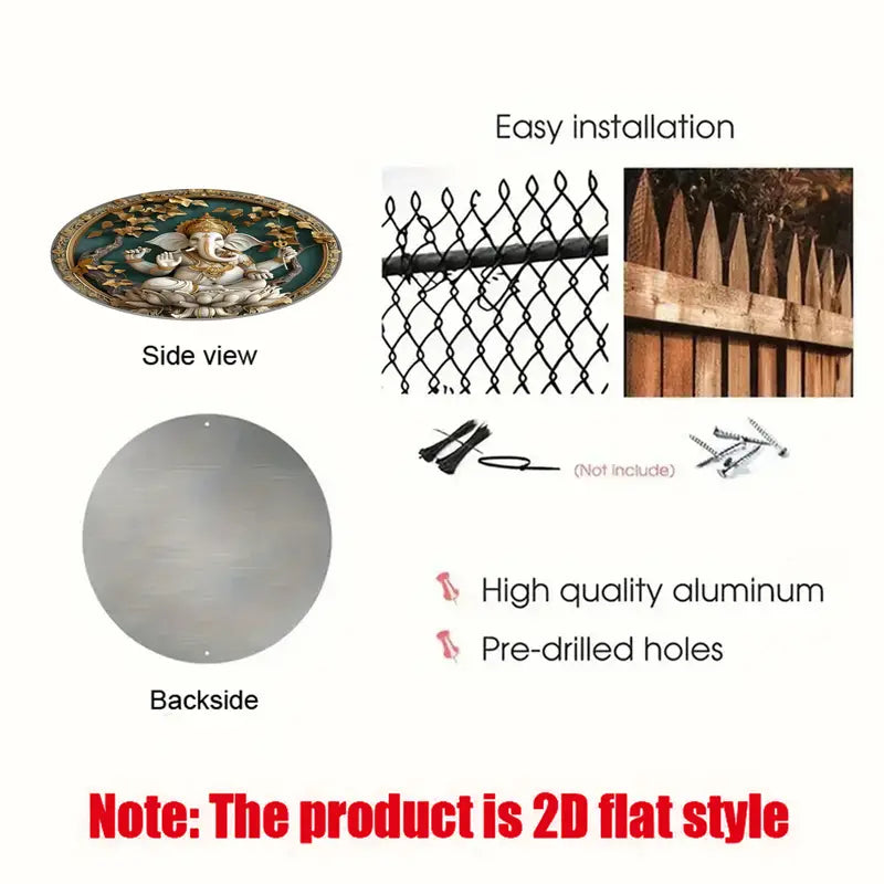 1pc 8x8inch Ganesha Aluminum Classic Style Decorative Round Plaque Wall Hanging Sign