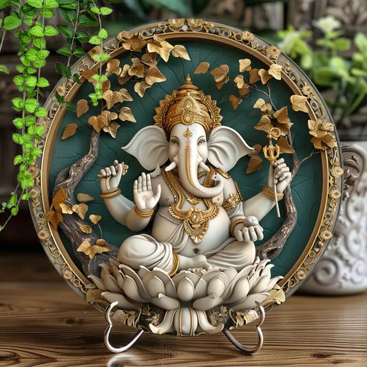 1pc 8x8inch Ganesha Aluminum Classic Style Decorative Round Plaque Wall Hanging Sign
