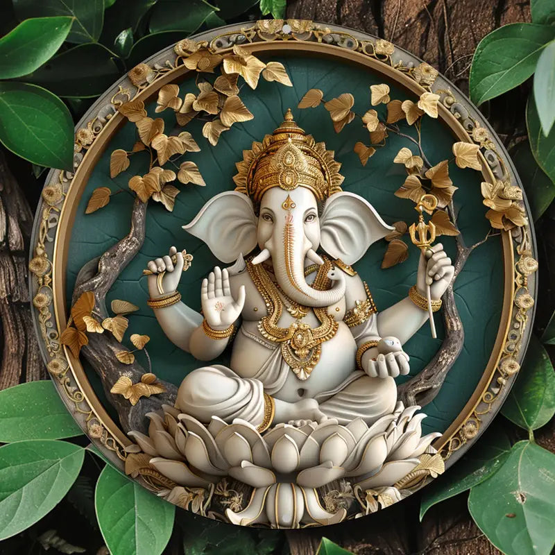 1pc 8x8inch Ganesha Aluminum Classic Style Decorative Round Plaque Wall Hanging Sign
