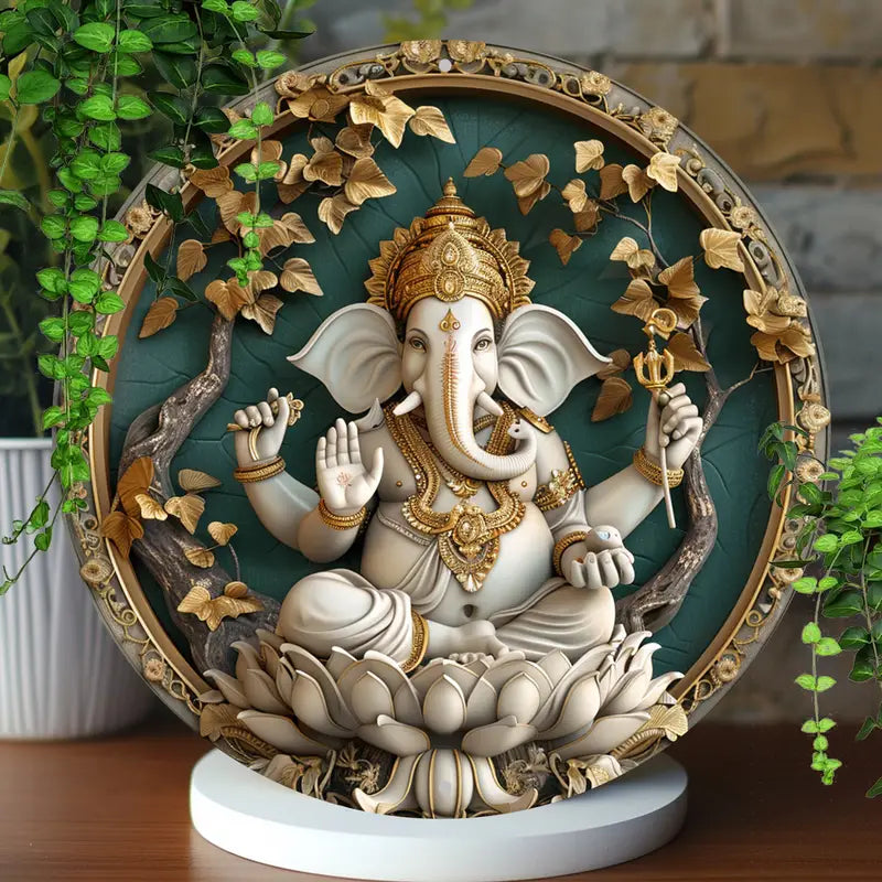 1pc 8x8inch Ganesha Aluminum Classic Style Decorative Round Plaque Wall Hanging Sign