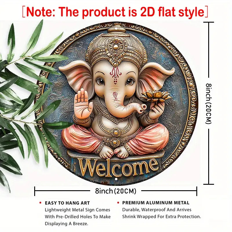 1pc Ganesha Welcome Round Aluminum Metal Sign