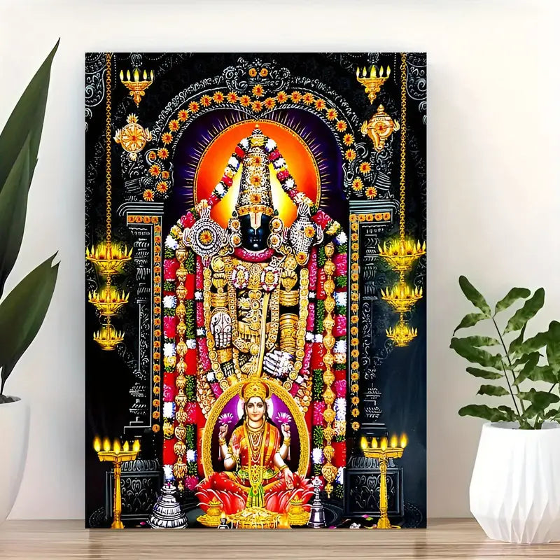 1pc Tirupati Balaji &amp; Goddess Lakshmi Canvas Print, Frameless