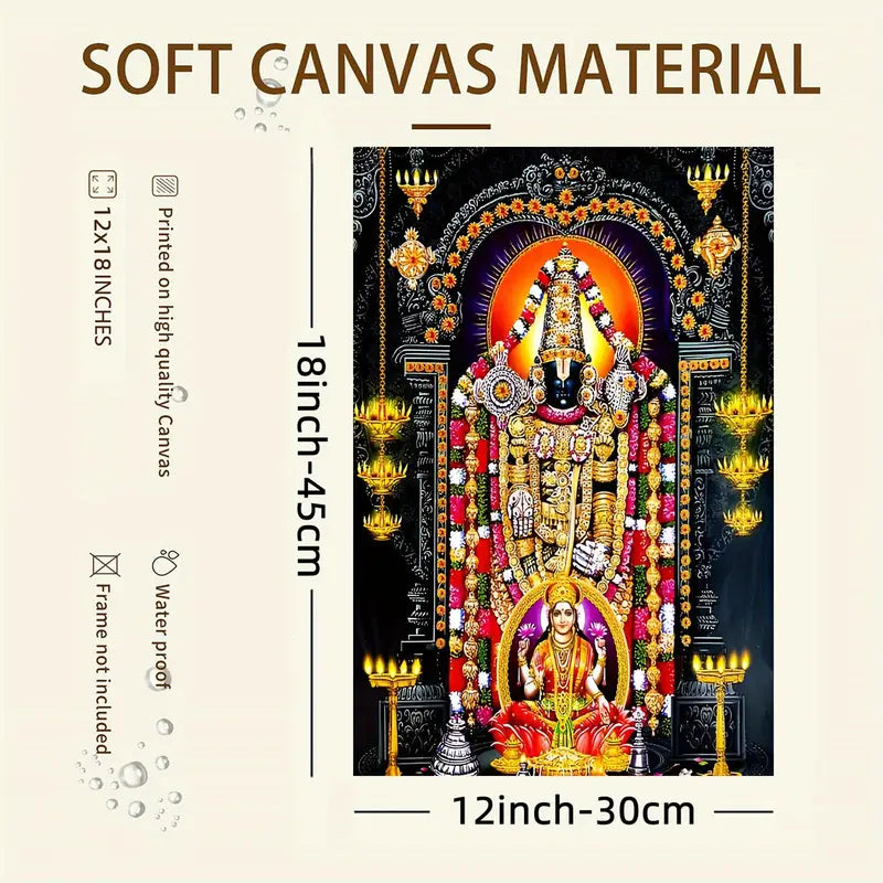 1pc Tirupati Balaji &amp; Goddess Lakshmi Canvas Print, Frameless