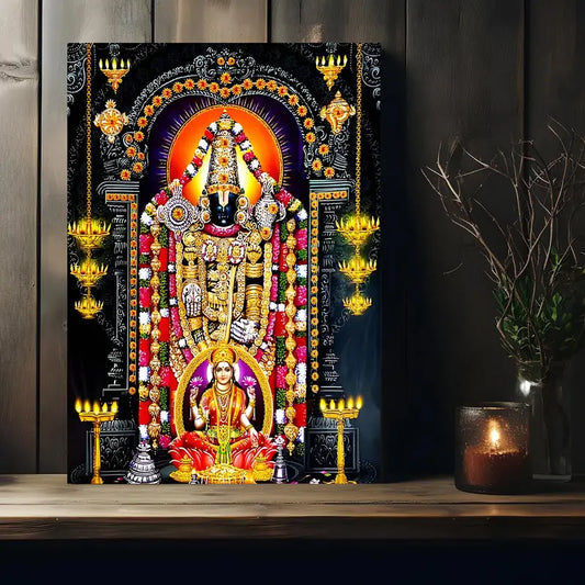 1pc Tirupati Balaji &amp; Goddess Lakshmi Canvas Print, Frameless