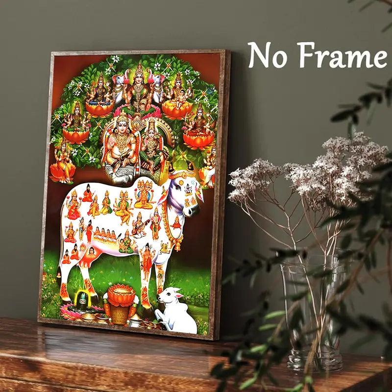 1pc Frameless Canvas Wall Art, 12x18inch, Goddess Gau Matha Kuberan Astha Lakshmi