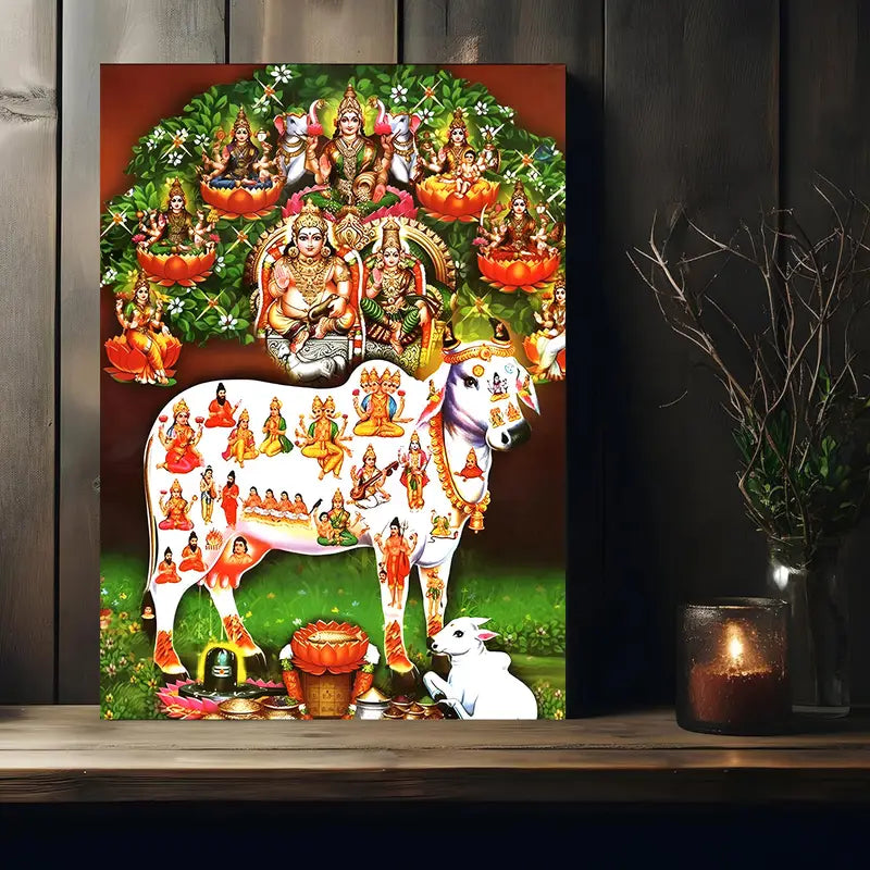 1pc Frameless Canvas Wall Art, 12x18inch, Goddess Gau Matha Kuberan Astha Lakshmi