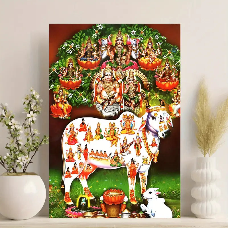 1pc Frameless Canvas Wall Art, 12x18inch, Goddess Gau Matha Kuberan Astha Lakshmi