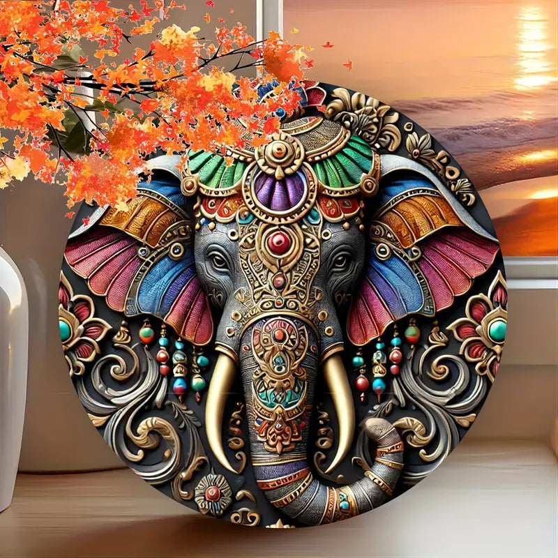 1 Piece Vintage-Inspired Indian Elephant Metal Round Tin Sign
