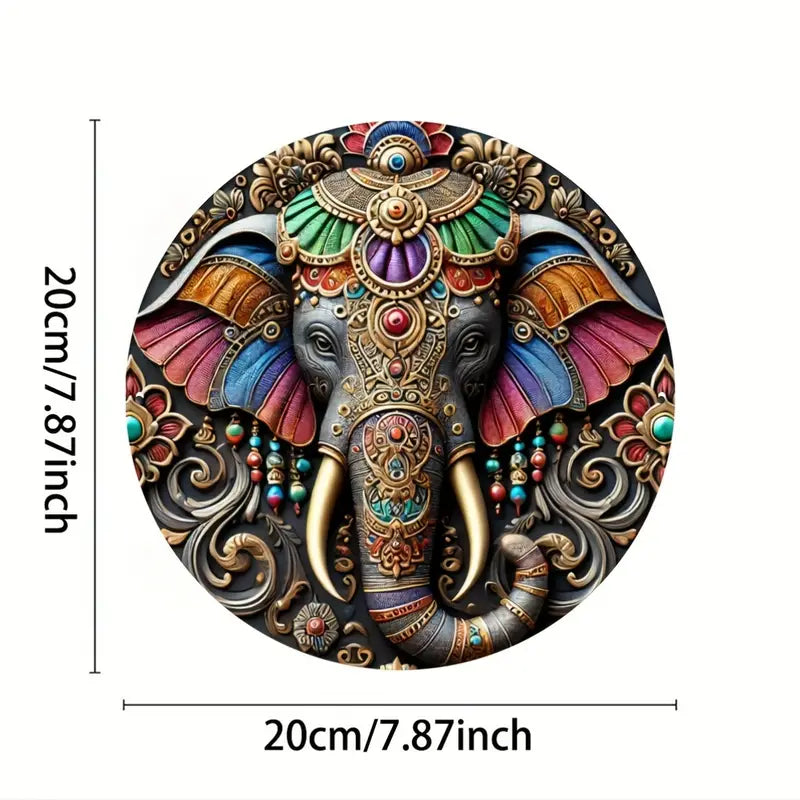 1 Piece Vintage-Inspired Indian Elephant Metal Round Tin Sign