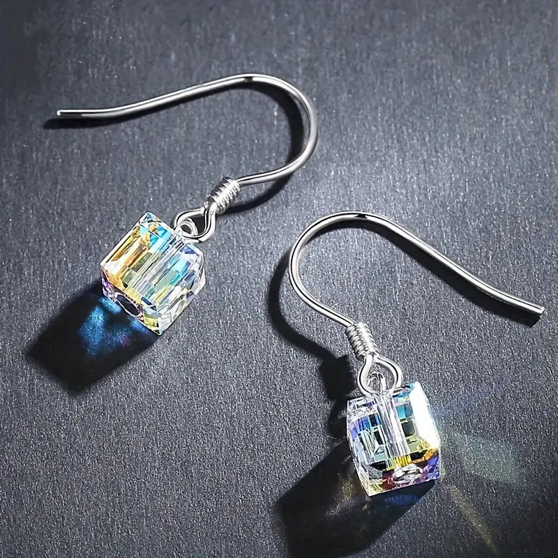 Iridescent Gradient Glass Cube Design Jewelry Set