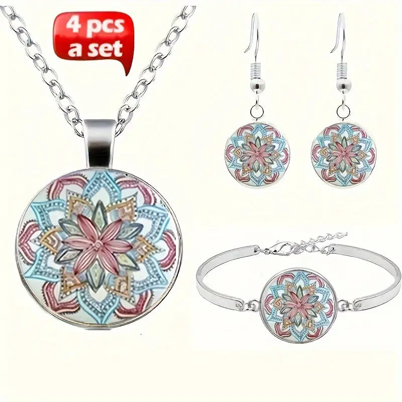 4pc OM Yoga Mandala Design Necklace Set