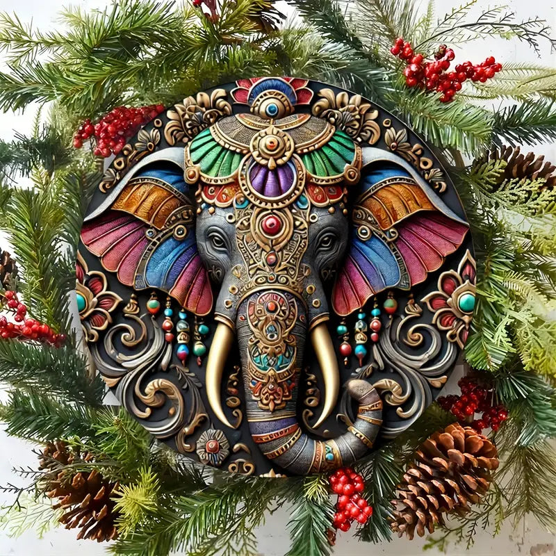 1 Piece Vintage-Inspired Indian Elephant Metal Round Tin Sign