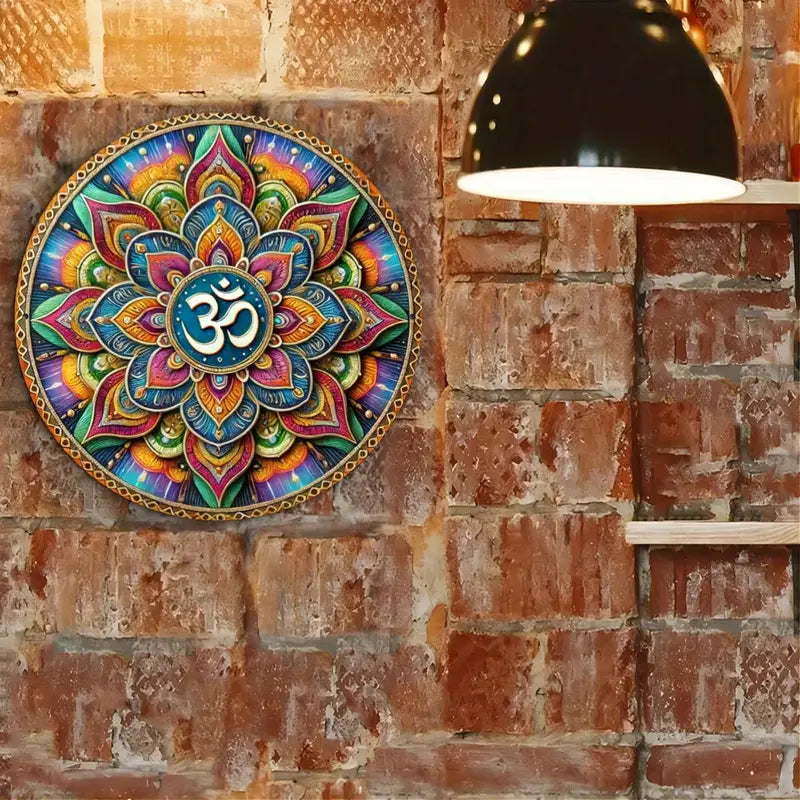 Vintage Round Metal Om Symbol Sign