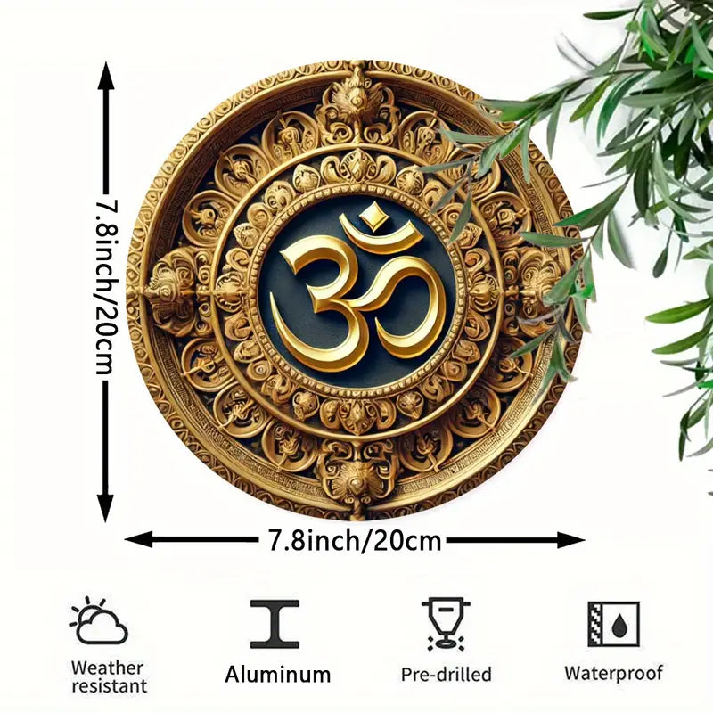 Golden Om Symbol 7.8x7.8" Aluminum Sign