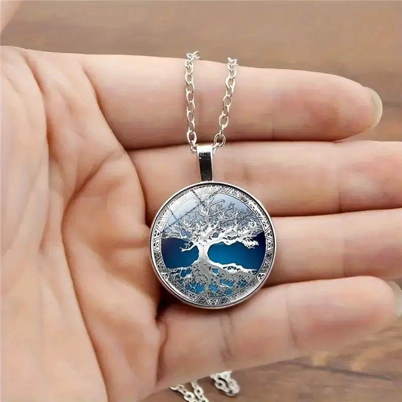 Celtic Tree of Life Glass Round Necklace Set