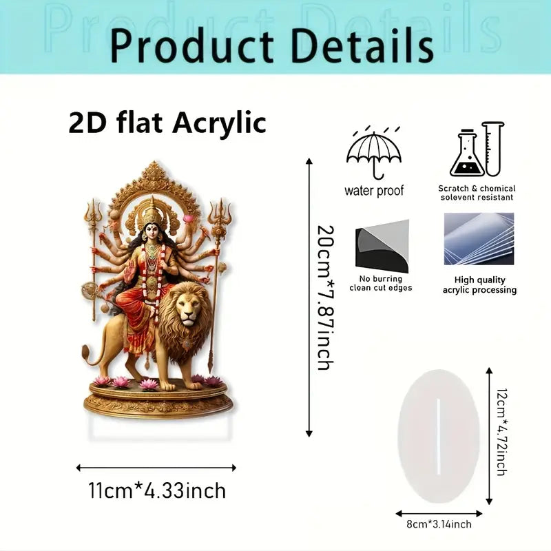1pc Art Deco Acrylic Goddess Durga Statue with Lion Base