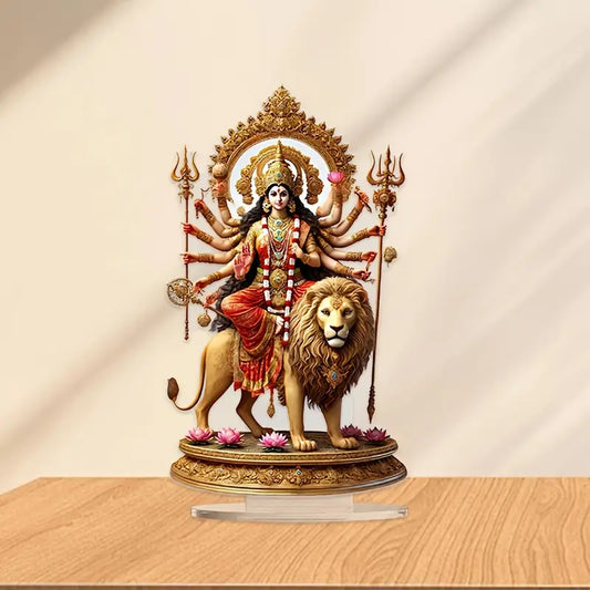 1pc Art Deco Acrylic Goddess Durga Statue with Lion Base