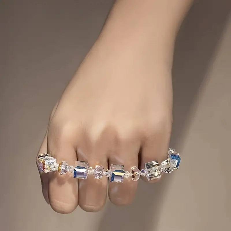 Iridescent Gradient Glass Cube Design Jewelry Set