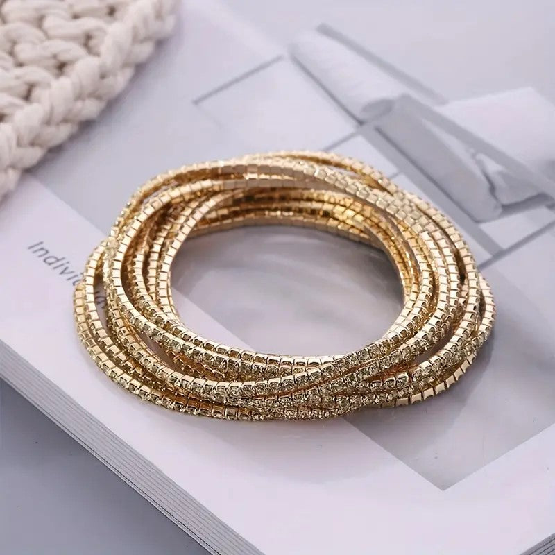 6-Pack Rhinestone Stretch Bracelets for Women
