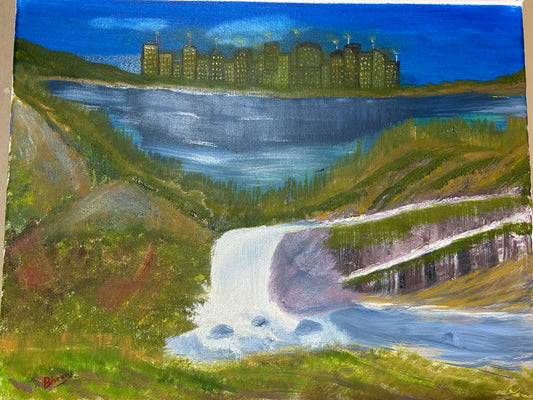 Water Fall with city in the Distance