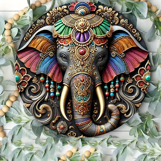 1 Piece Vintage-Inspired Indian Elephant Metal Round Tin Sign