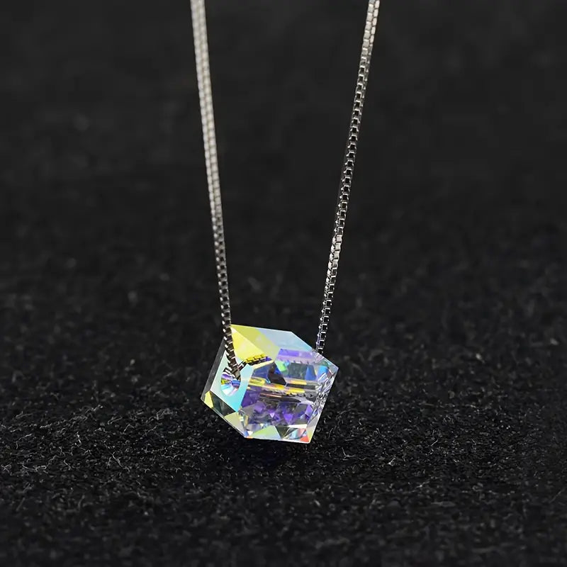 Iridescent Gradient Glass Cube Design Jewelry Set