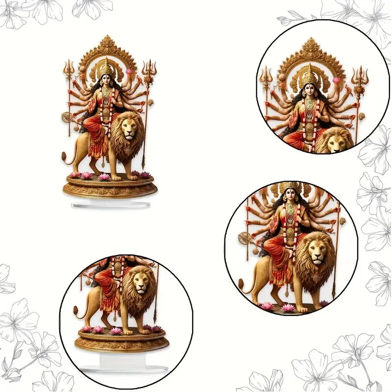 1pc Art Deco Acrylic Goddess Durga Statue with Lion Base