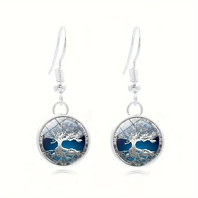 Celtic Tree of Life Glass Round Necklace Set
