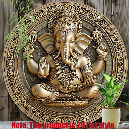8"x8" Vintage Aluminium Ganesha Wall Art